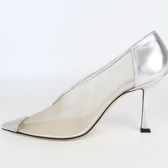NEW JIMMY CHOO Nicole 90mm Silver Mesh Crystal Pumps - Heel for Weddings, Events - Picture 8 of 16